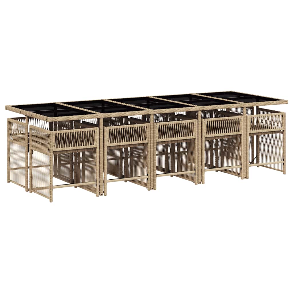 vidaXL 11-delige Tuinset met kussens poly rattan gemengd beige afbeelding