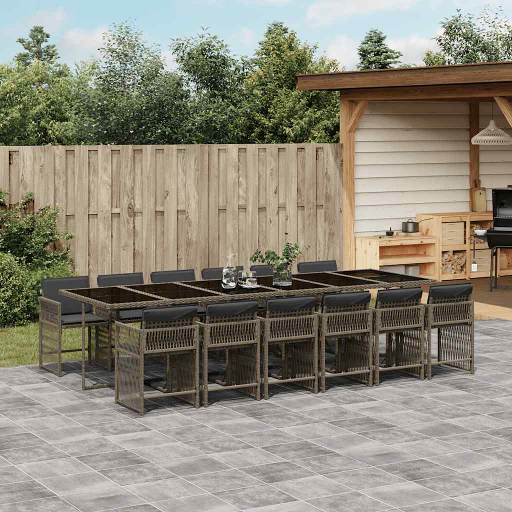 vidaXL 13-tlg. Garten-Essgruppe mit Kissen Grau Poly Rattan