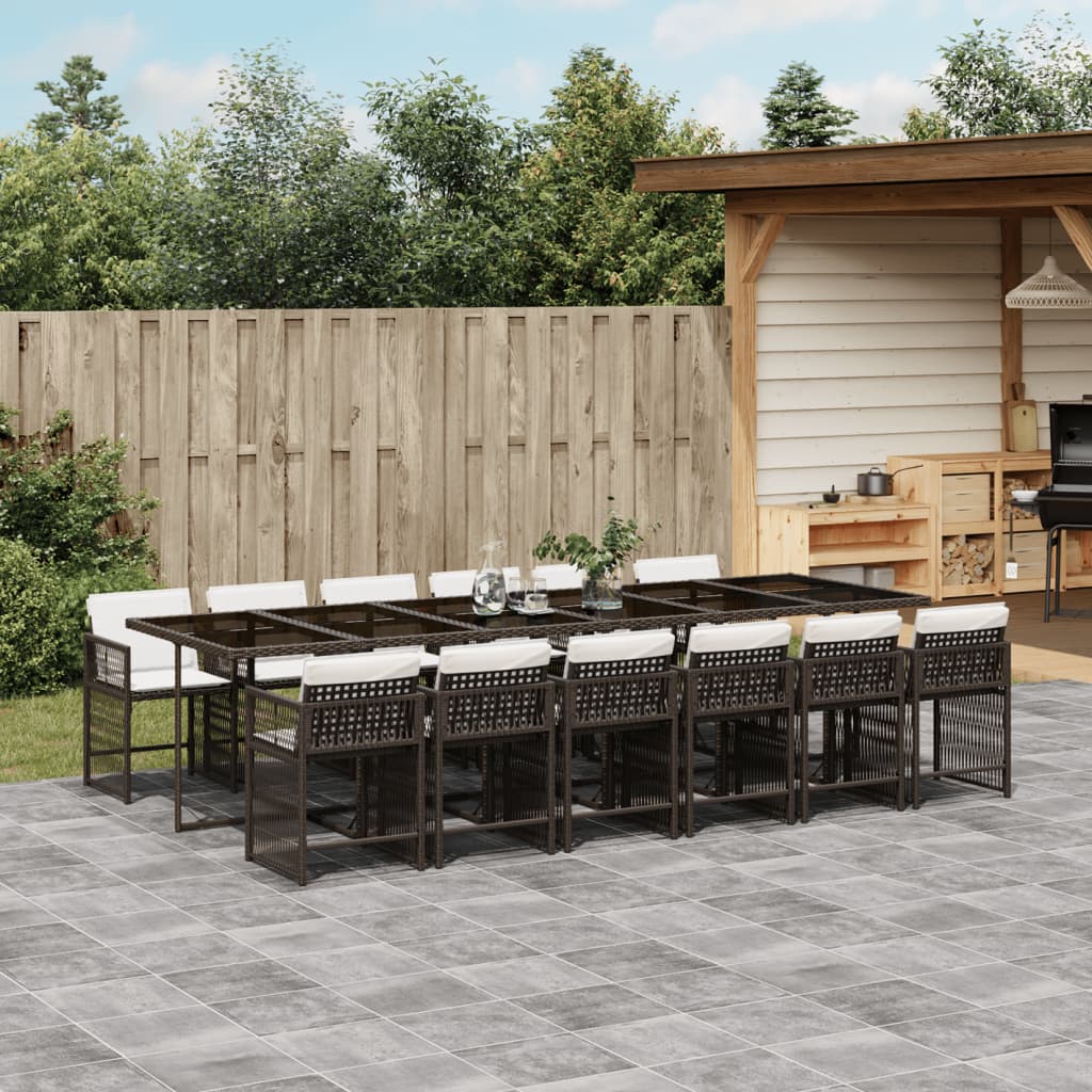 vidaXL 13-tlg. Garten-Essgruppe mit Kissen Braun Poly Rattan