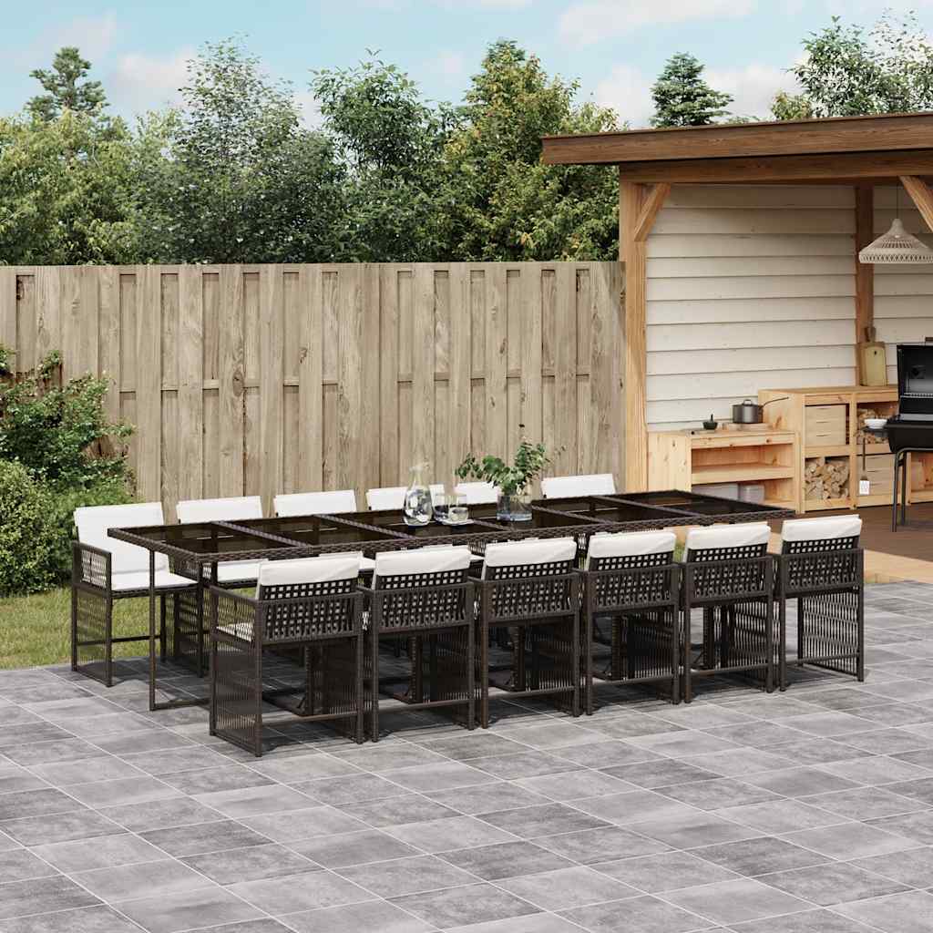 vidaXL 13-tlg. Garten-Essgruppe mit Kissen Braun Poly Rattan