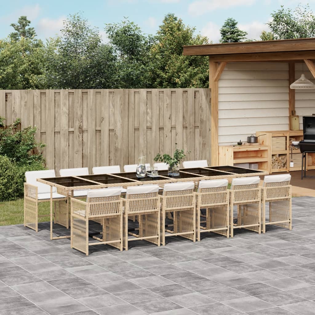 vidaXL 13-tlg. Garten-Essgruppe mit Kissen Beige Poly Rattan