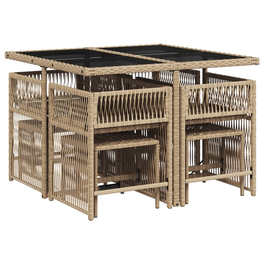 vidaXL 9-delige Tuinset met kussens poly rattan beige