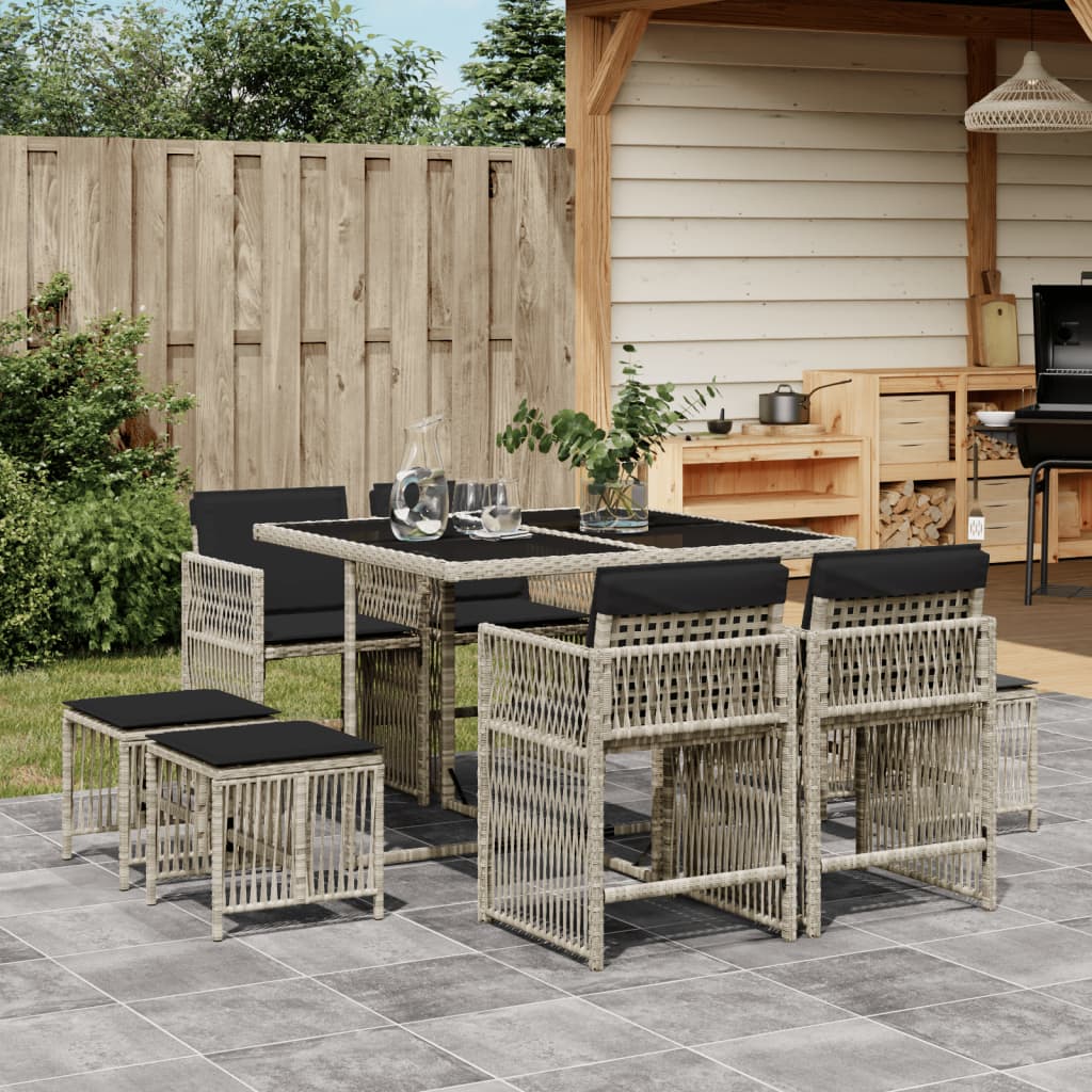 vidaXL Set mobilier grădină cu perne, 9 piese, gri deschis, poliratan