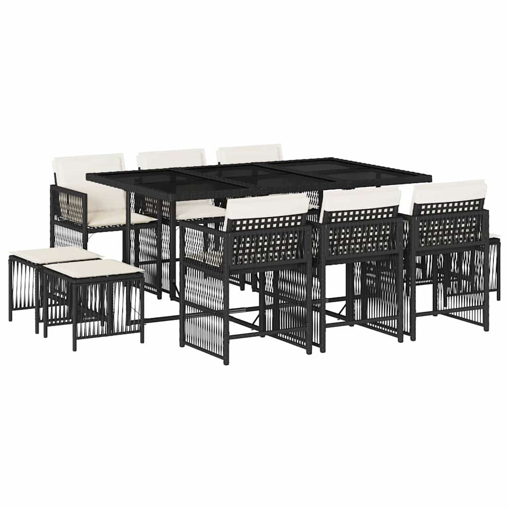 vidaXL Set mobilier de exterior cu perne, 11 piese, negru, poliratan