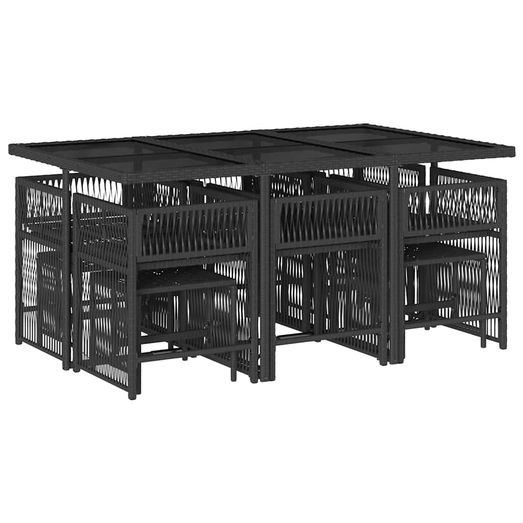 vidaXL 11-delige Tuinset met kussens poly rattan zwart afbeelding