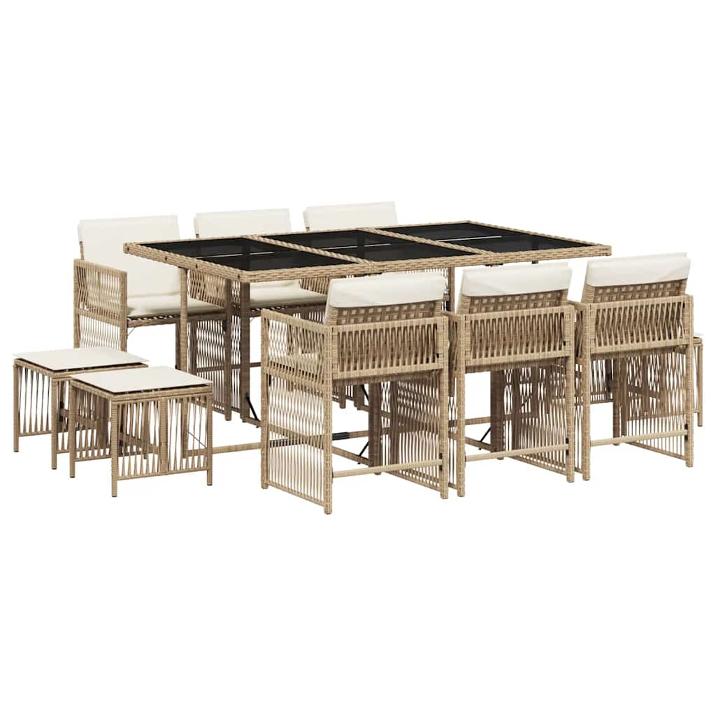 vidaXL Set mobilier de grădină cu perne, 11 piese, bej, poliratan