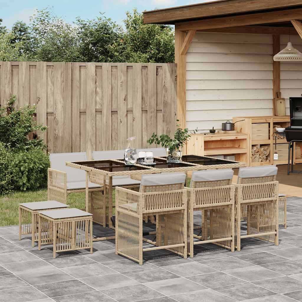 Thumbnail - vidaXL 11-tlg. Garten-Essgruppe mit Kissen Beige Poly Rattan