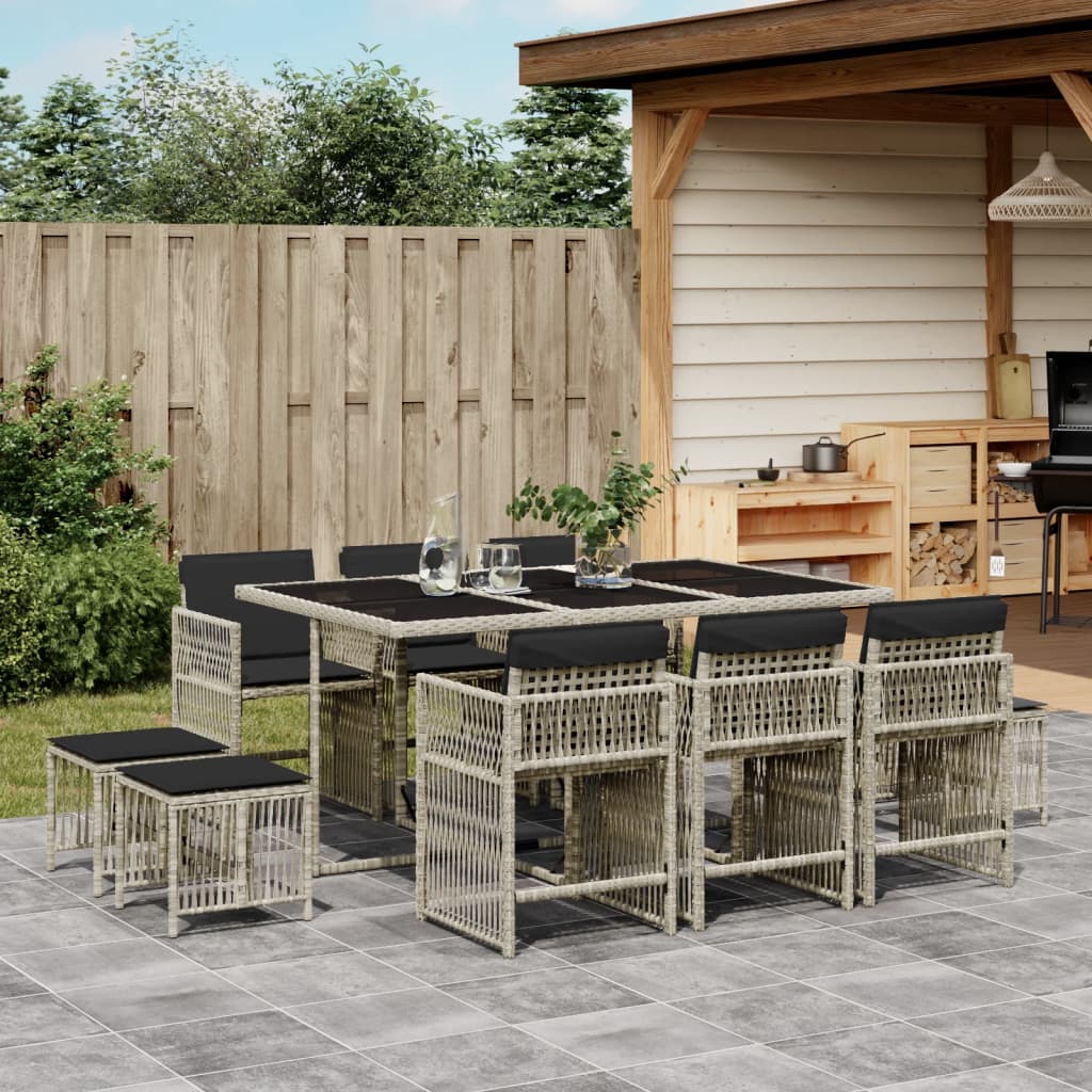 vidaXL Set mobilier de grădină cu perne 11 piese gri deschis poliratan