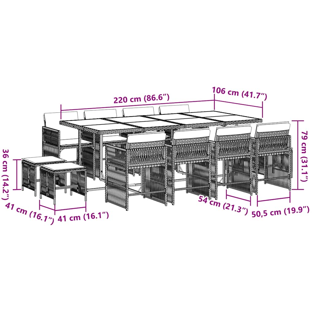 Set mobilier de grădină cu perne, 13 piese, negru, poliratan 3211698 - imagine 6