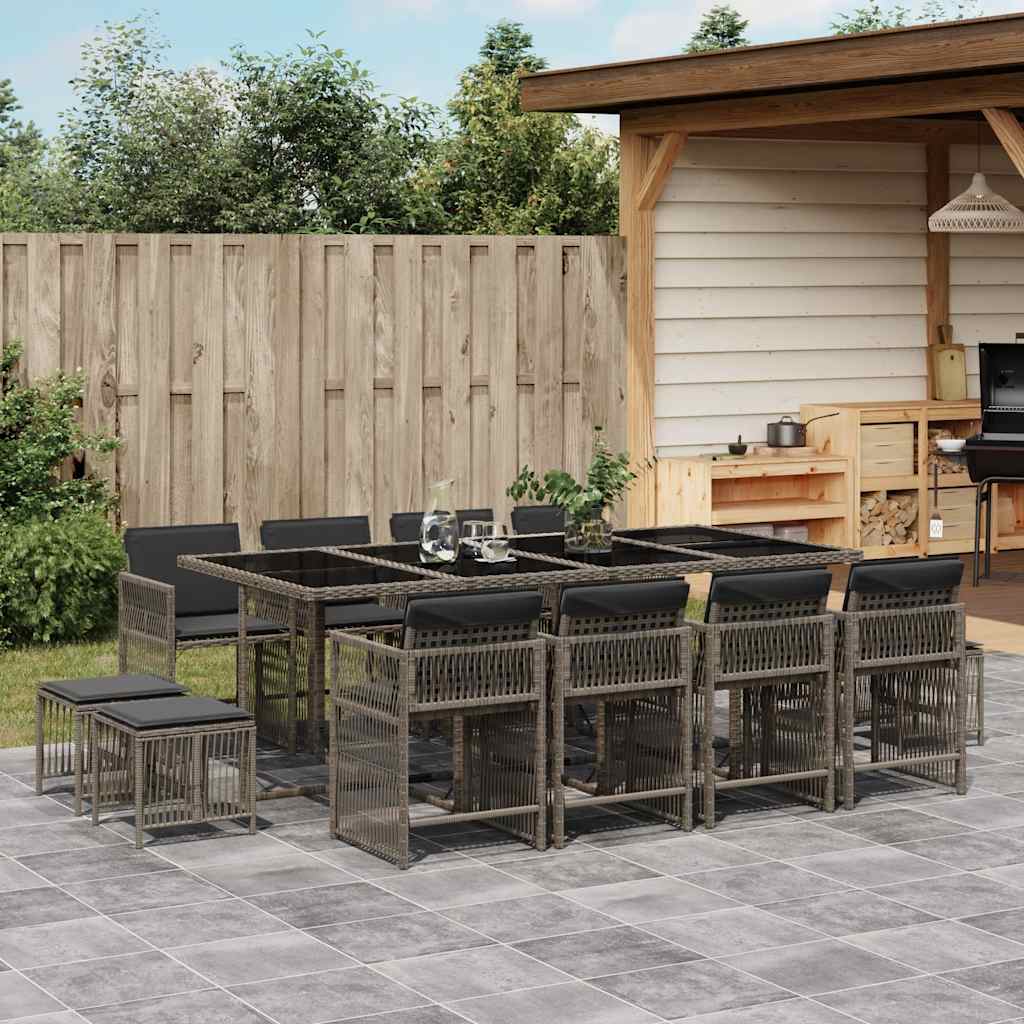 vidaXL 13-tlg. Garten-Essgruppe mit Kissen Grau Poly Rattan