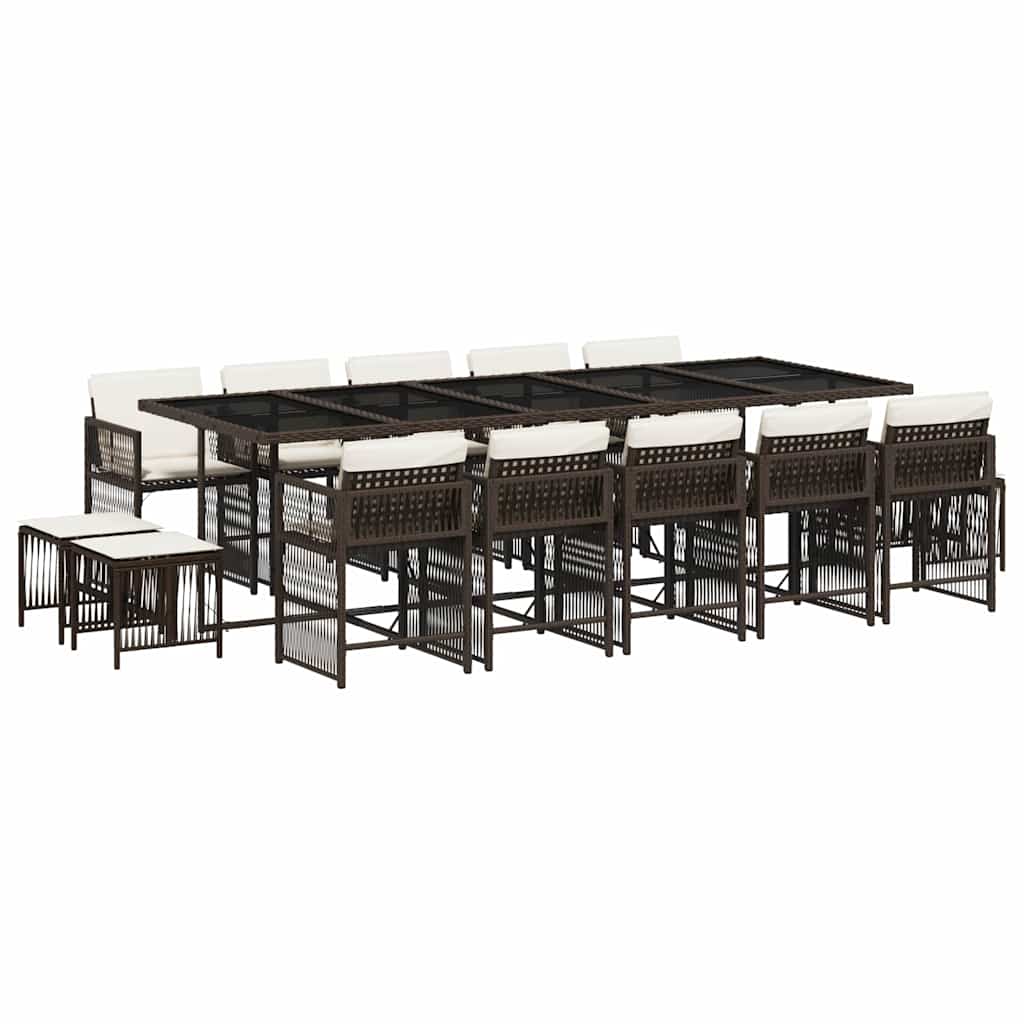 vidaXL Set mobilier de grădină cu perne, 15 piese, maro, poliratan