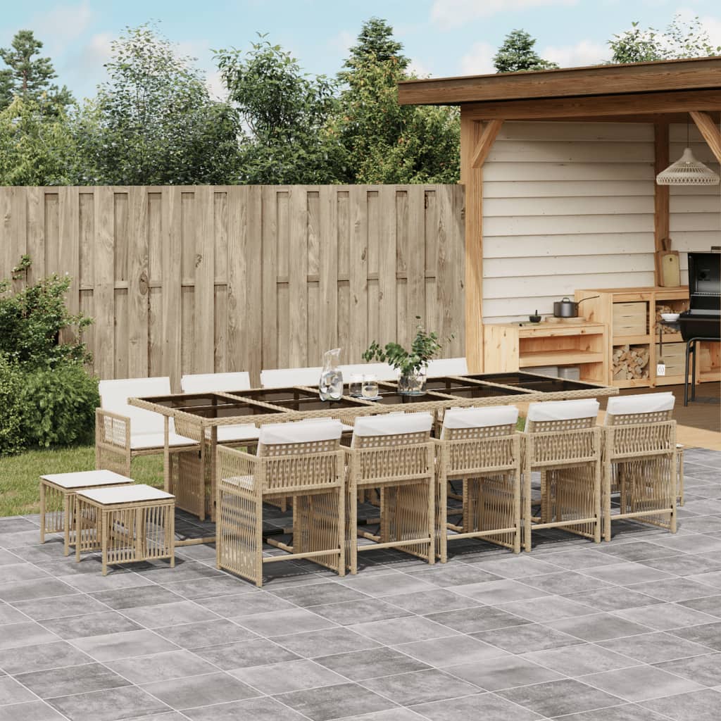 vidaXL 15-tlg. Garten-Essgruppe mit Kissen Beige Poly Rattan