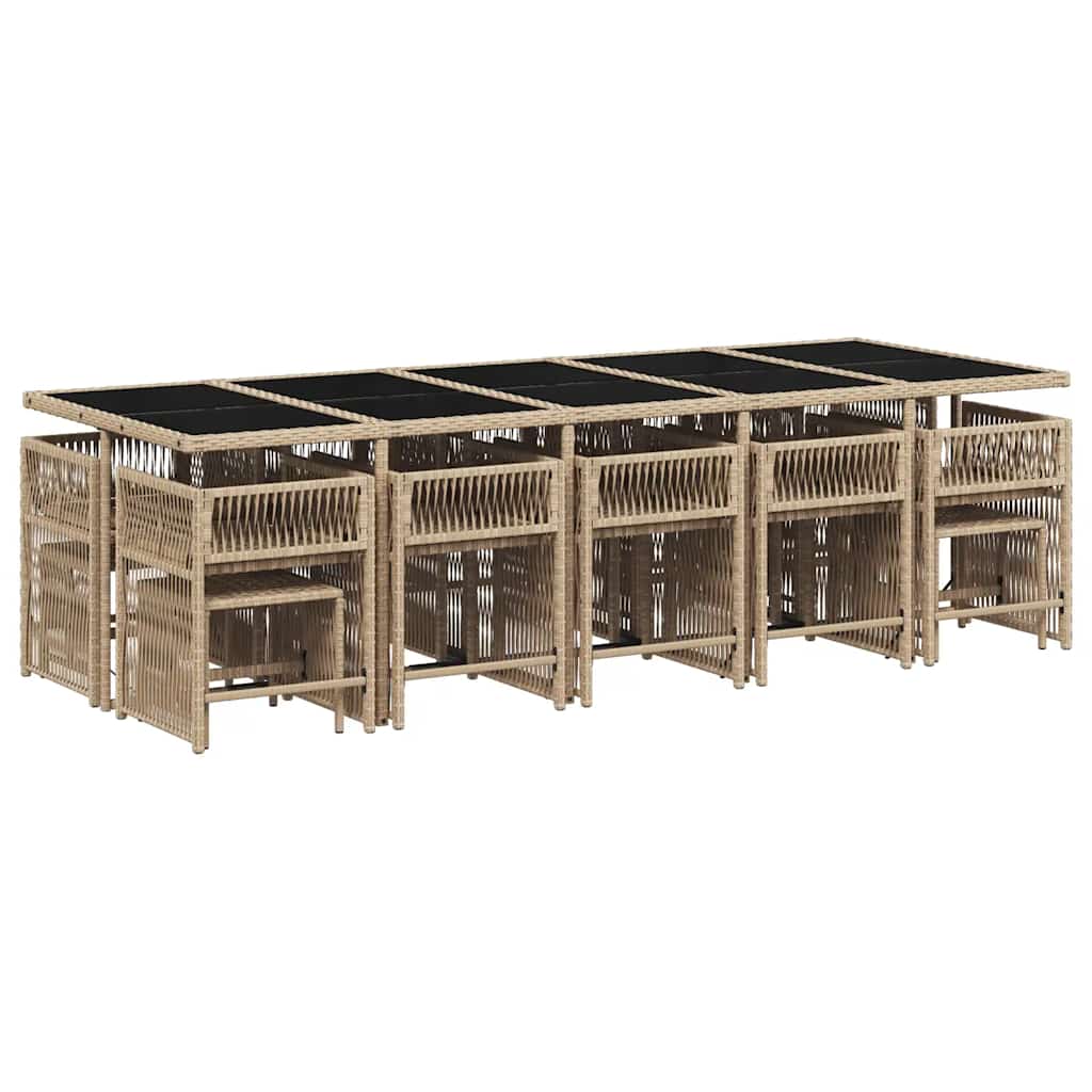 vidaXL 15-delige Tuinset met kussens poly rattan gemengd beige afbeelding
