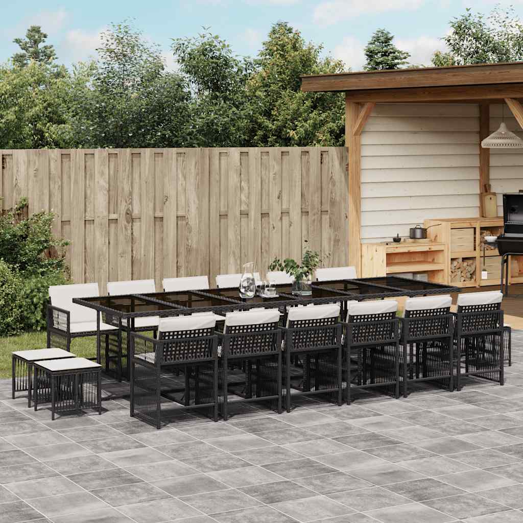 vidaXL 17-tlg. Garten-Essgruppe mit Kissen Schwarz Poly Rattan