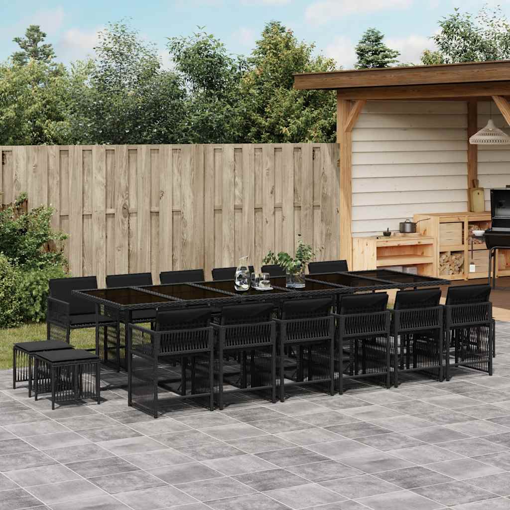 vidaXL 17-tlg. Garten-Essgruppe mit Kissen Schwarz Poly Rattan