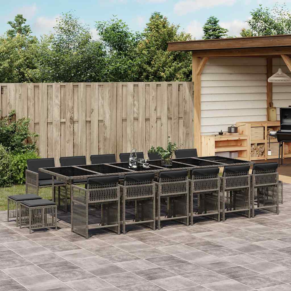 vidaXL 17-tlg. Garten-Essgruppe mit Kissen Grau Poly Rattan