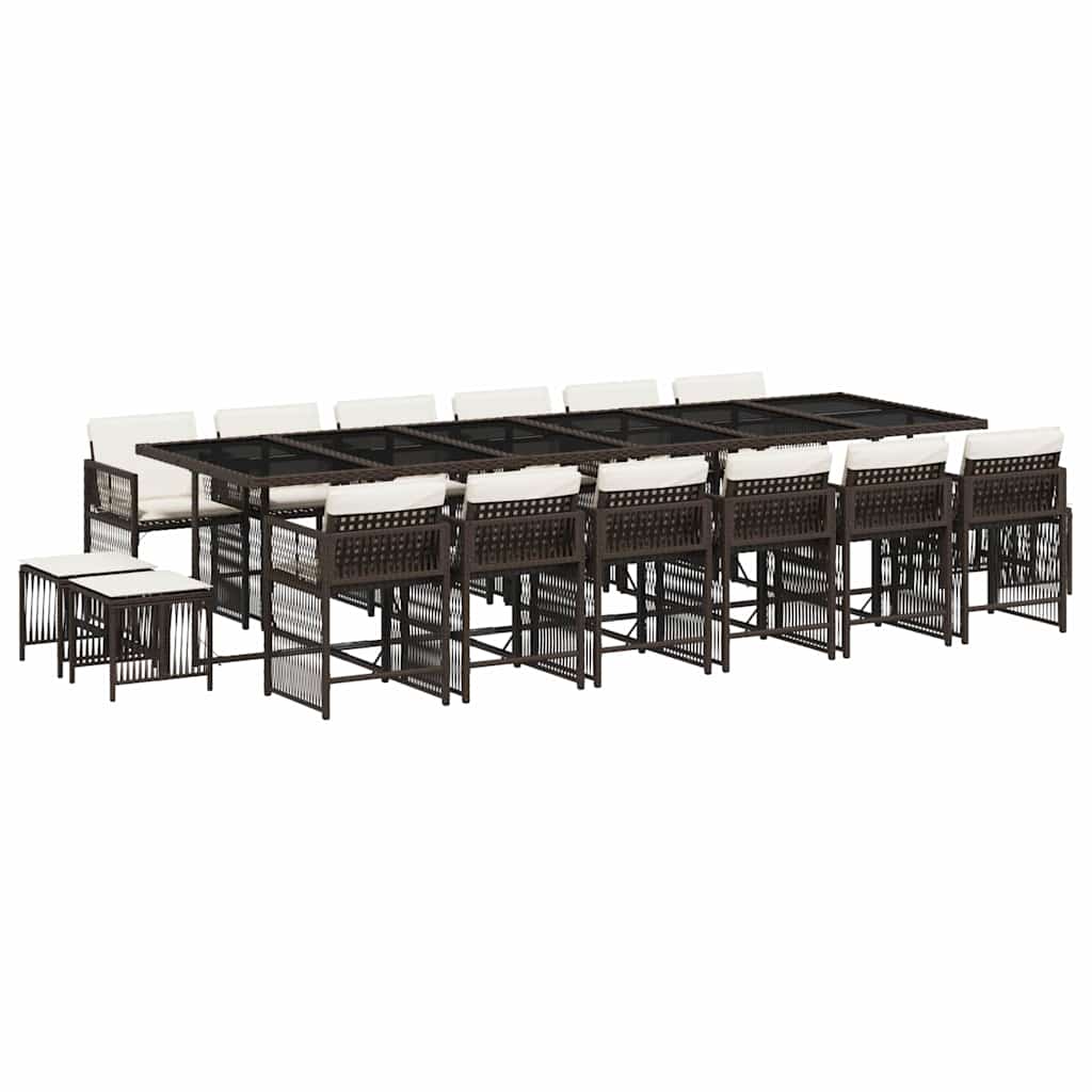vidaXL Set mobilier de grădină cu perne, 17 piese, maro, poliratan