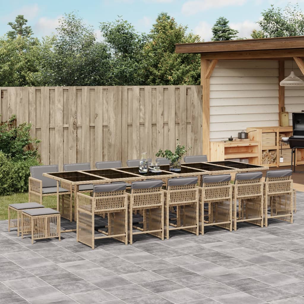 vidaXL 17-tlg. Garten-Essgruppe mit Kissen Beigemischung Poly Rattan