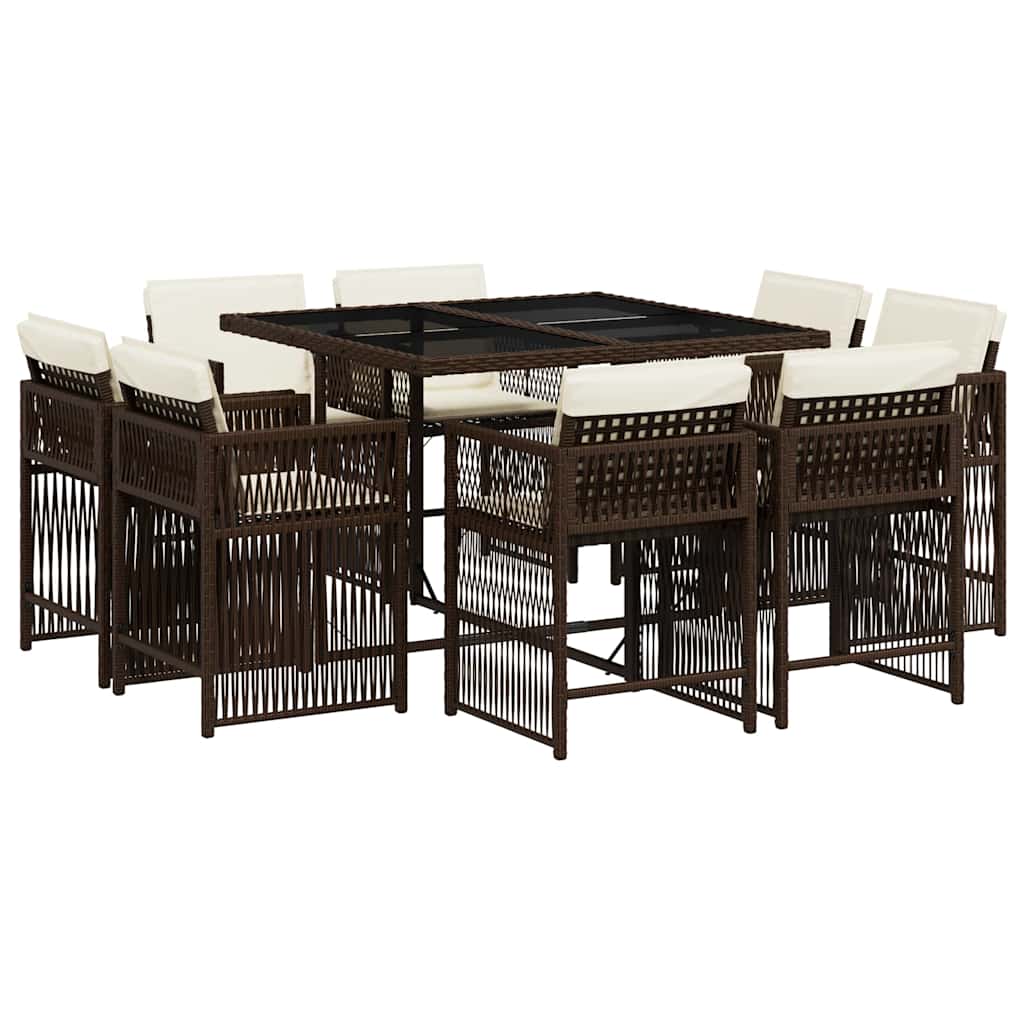 Thumbnail - vidaXL 9-tlg. Garten-Essgruppe mit Kissen Braun Poly Rattan