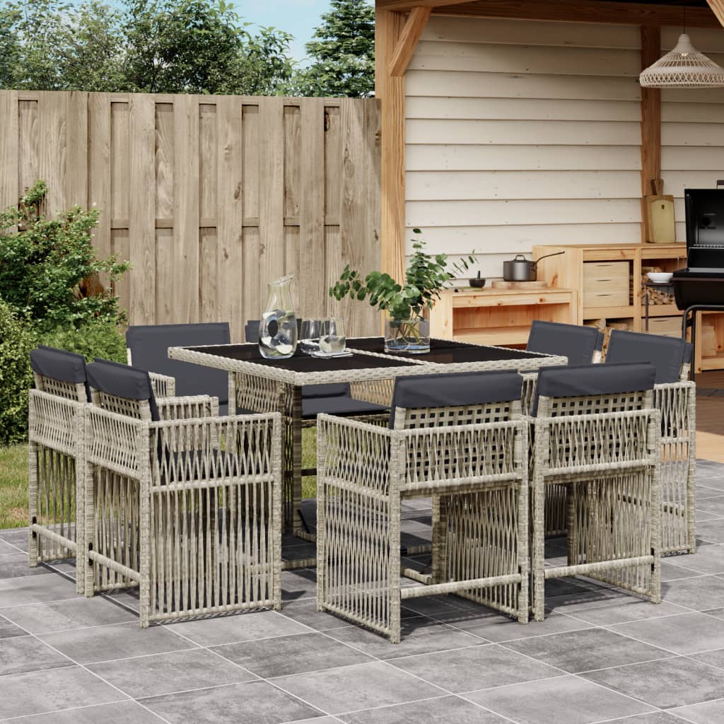 vidaXL Set mobilier grădină cu perne, 9 piese, gri deschis, poliratan
