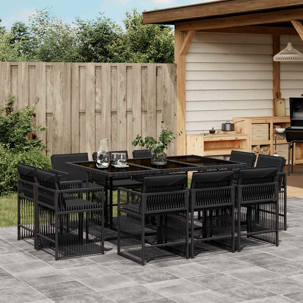 vidaXL Set mobilier de exterior cu perne, 11 piese, negru, poliratan