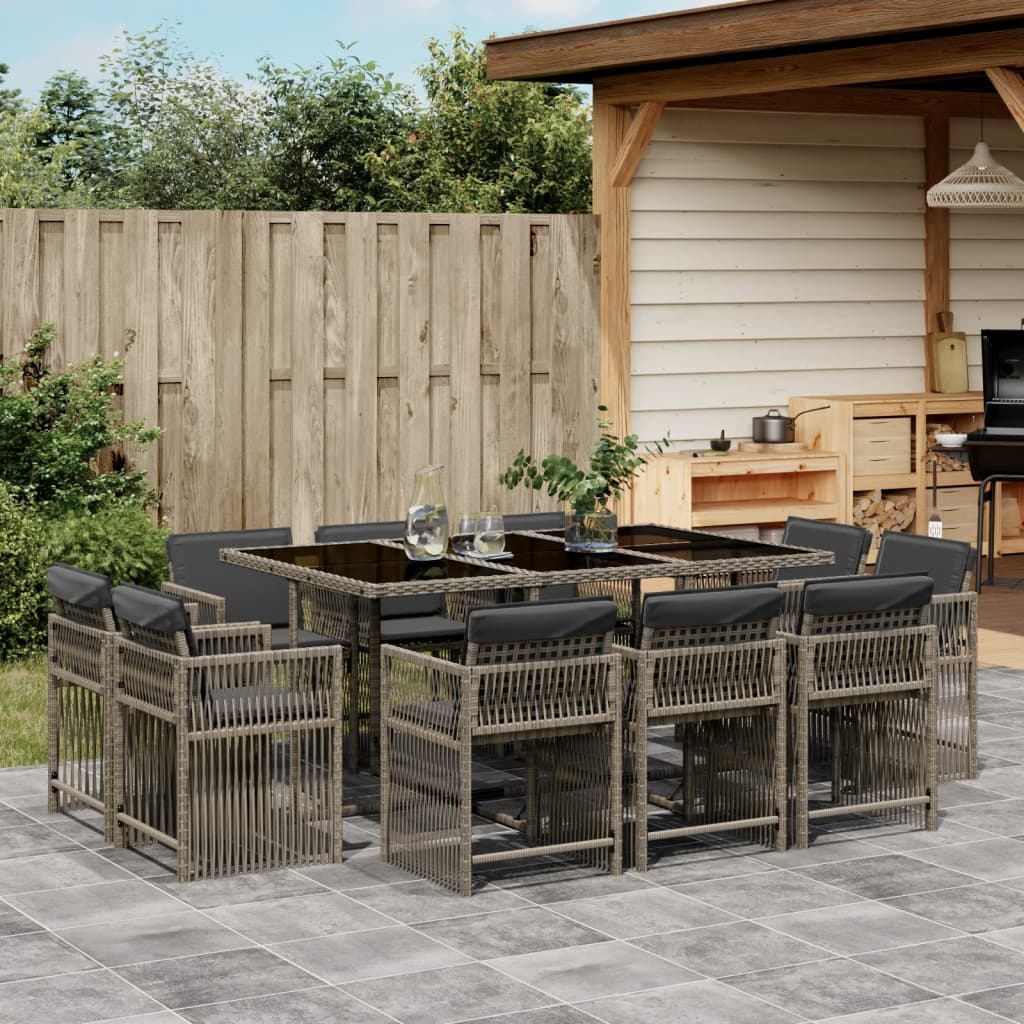 vidaXL 11-tlg. Garten-Essgruppe mit Kissen Grau Poly Rattan