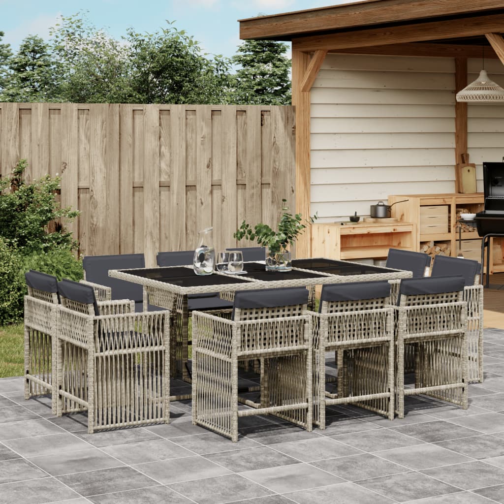 vidaXL Set mobilier de grădină cu perne 11 piese gri deschis poliratan