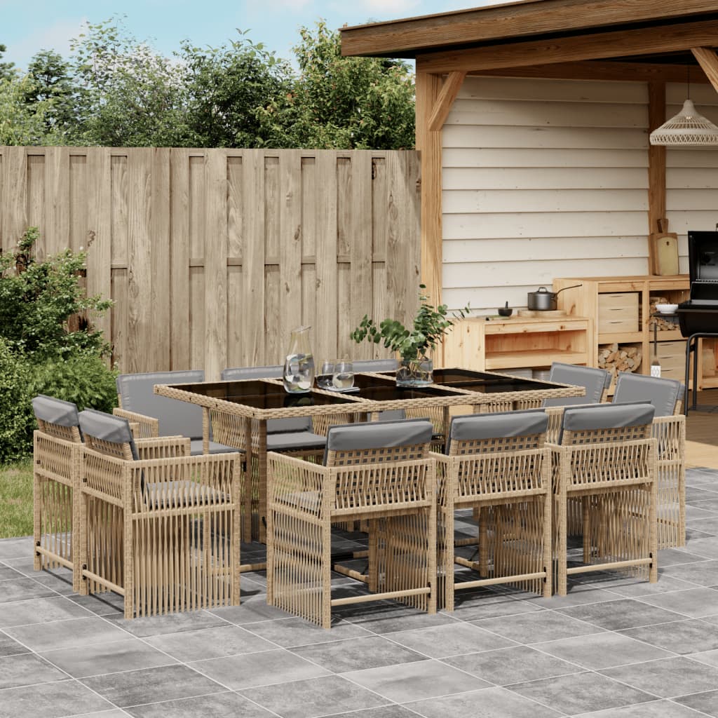 vidaXL 11-tlg. Garten-Essgruppe mit Kissen Beigemischung Poly Rattan