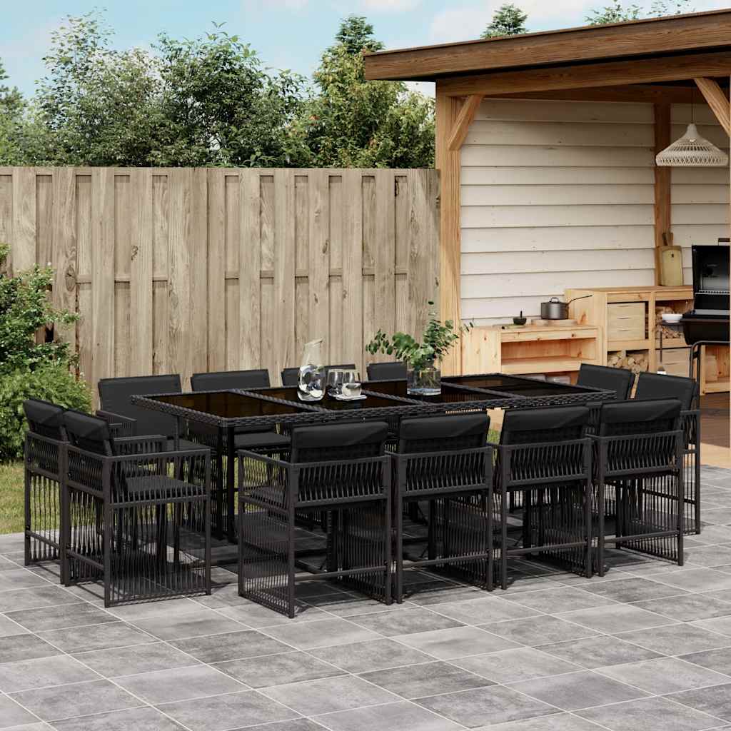 vidaXL 13-tlg. Garten-Essgruppe mit Kissen Schwarz Poly Rattan