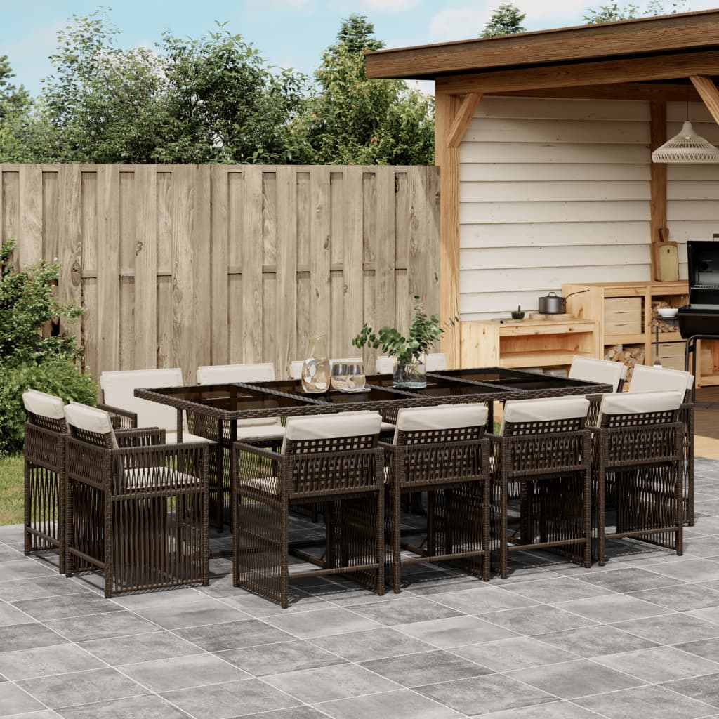 13-tlg. Garten-Essgruppe mit Kissen Braun Poly Rattan