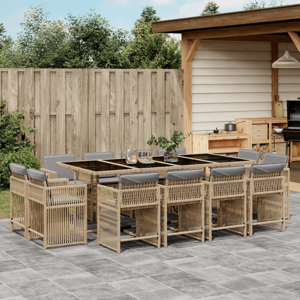 vidaXL 13-tlg. Garten-Essgruppe mit Kissen Beigemischung Poly Rattan