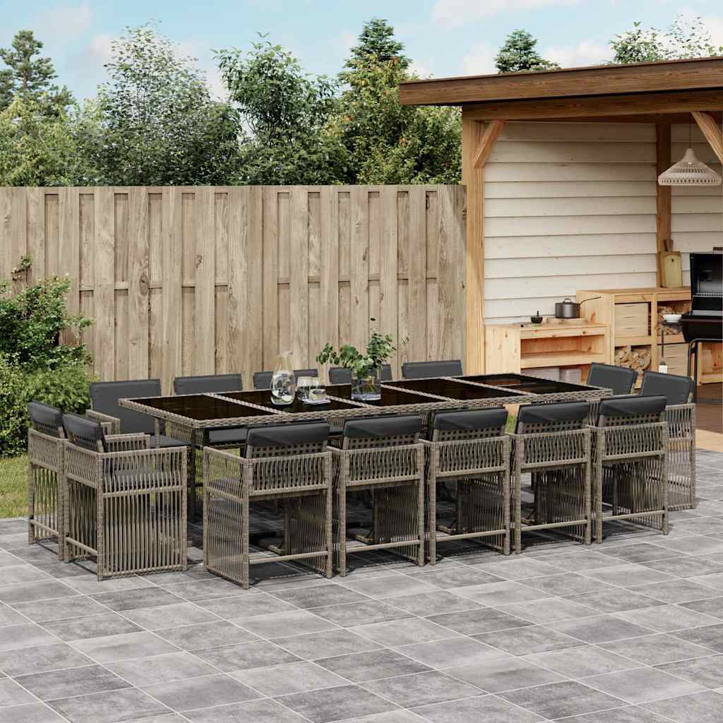 vidaXL 15-tlg. Garten-Essgruppe mit Kissen Grau Poly Rattan