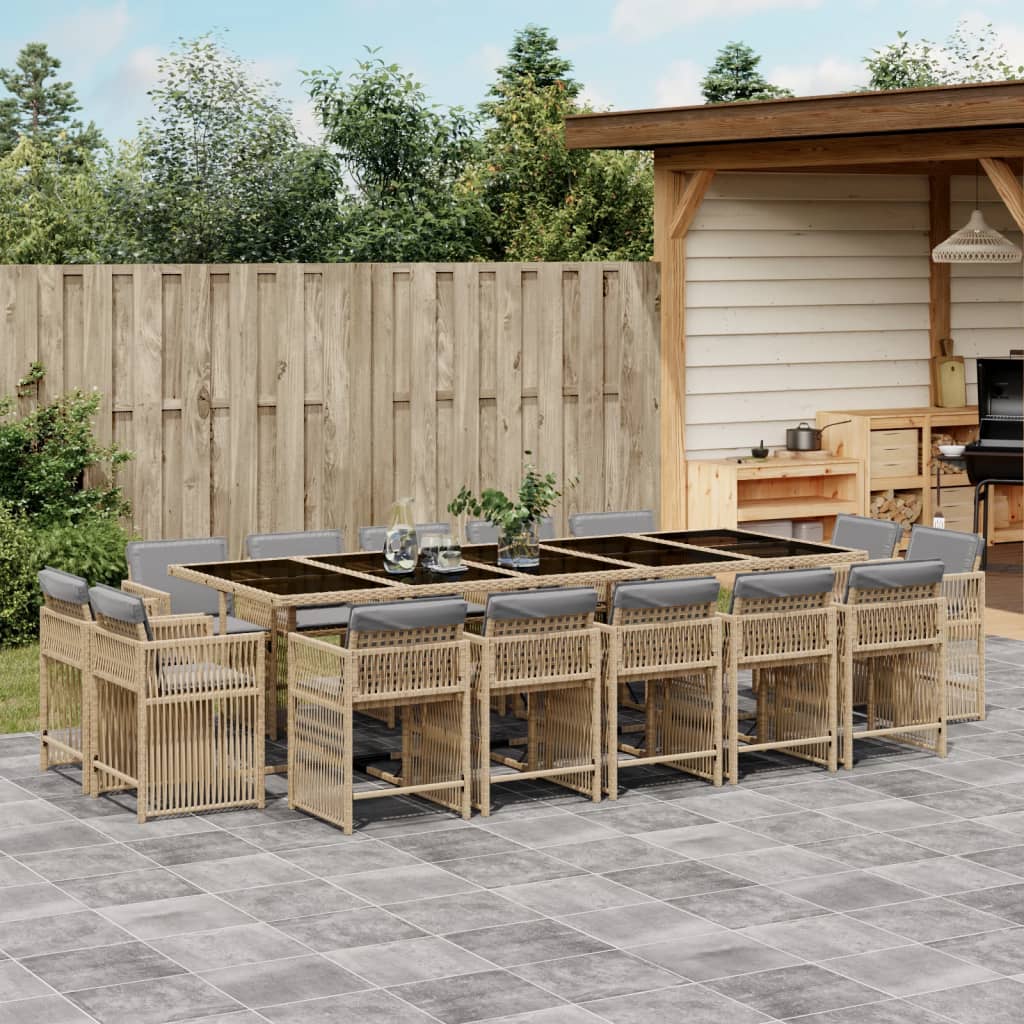 vidaXL 15-tlg. Garten-Essgruppe mit Kissen Beigemischung Poly Rattan