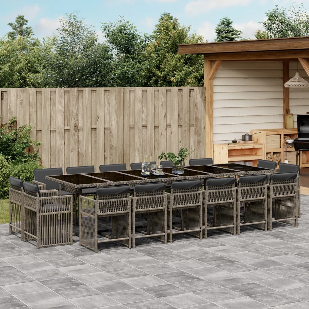 vidaXL 17-tlg. Garten-Essgruppe mit Kissen Grau Poly Rattan