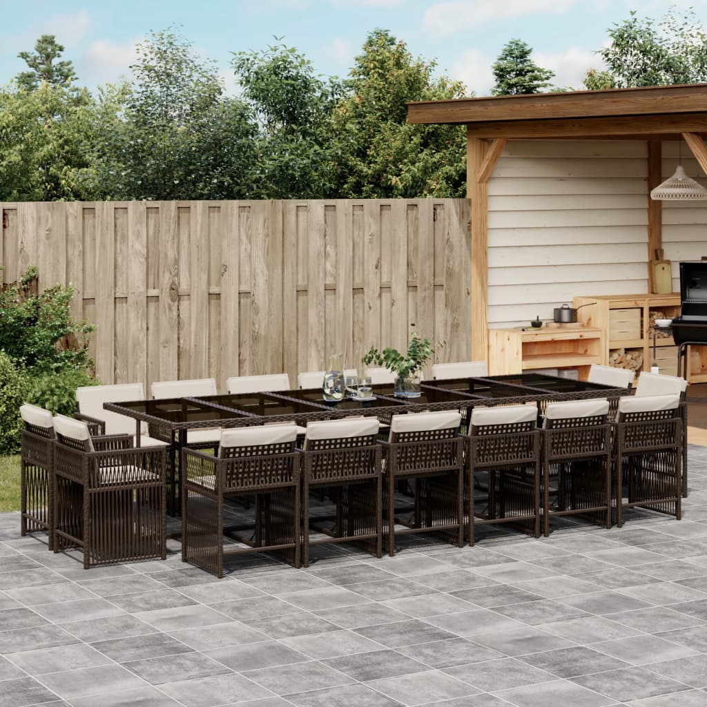 17-tlg. Garten-Essgruppe mit Kissen Braun Poly Rattan