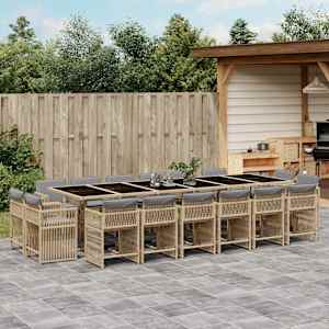 Vrtna jedilna garnitura 17-delna z blazinami bež poli ratan