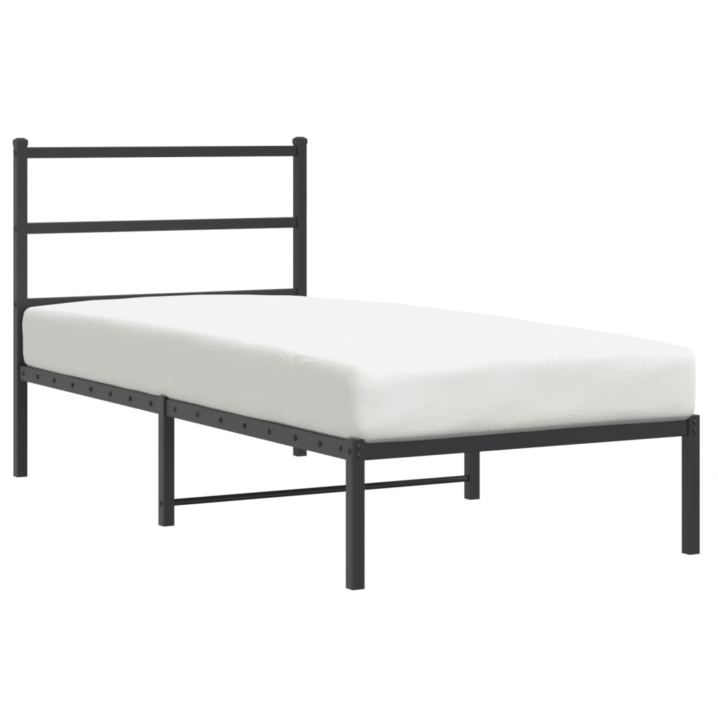 vidaXL Bedframe met hoofdbord metaal zwart 90x190 cm, foto 3