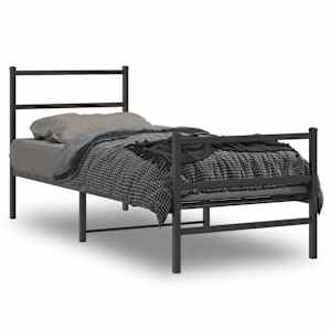 Kovinski posteljni okvir z vzglavjem in vznožjem črn 75x190 cm