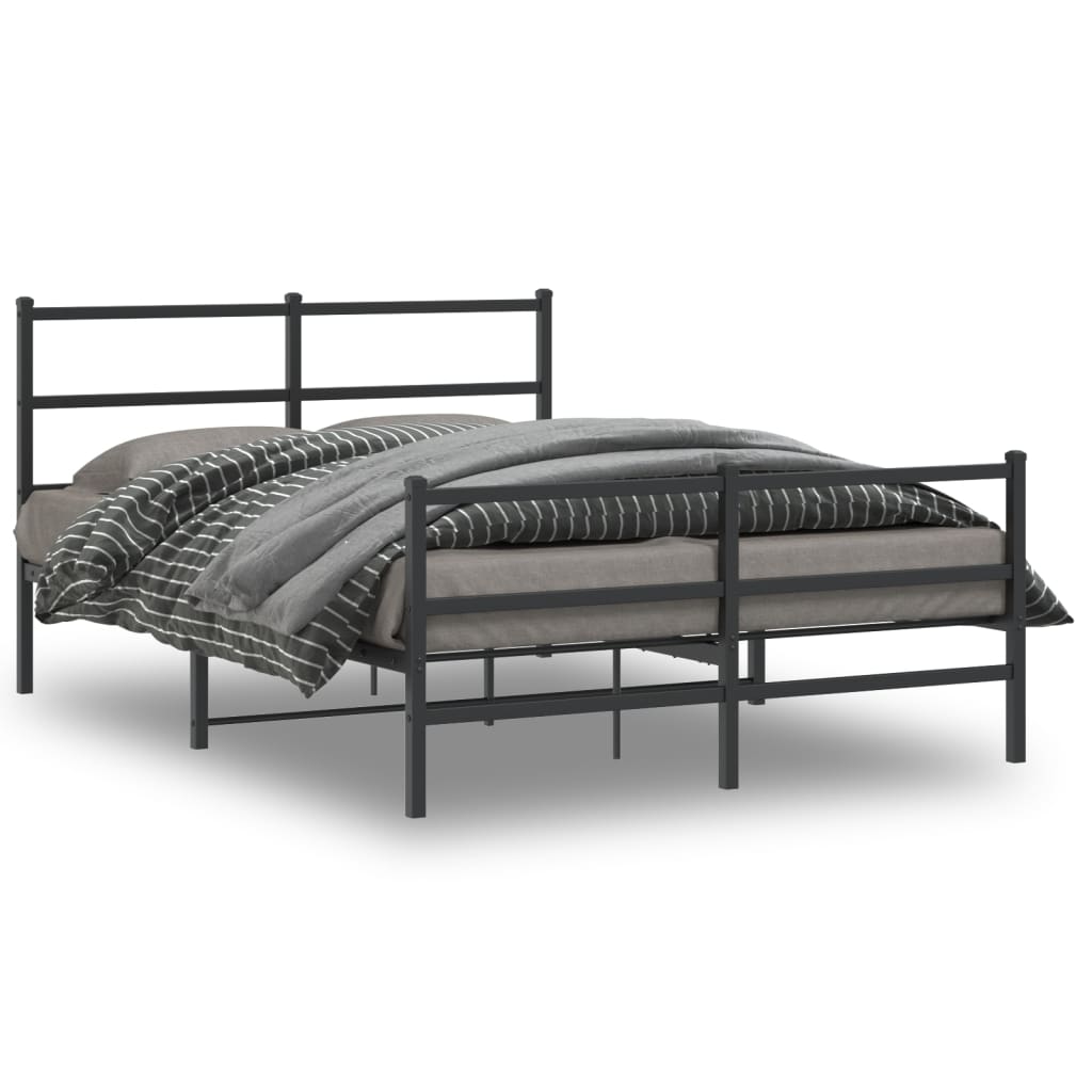 vidaXL Bettgestell mit Kopf- und Fußteil Metall Schwarz 135x190 cm