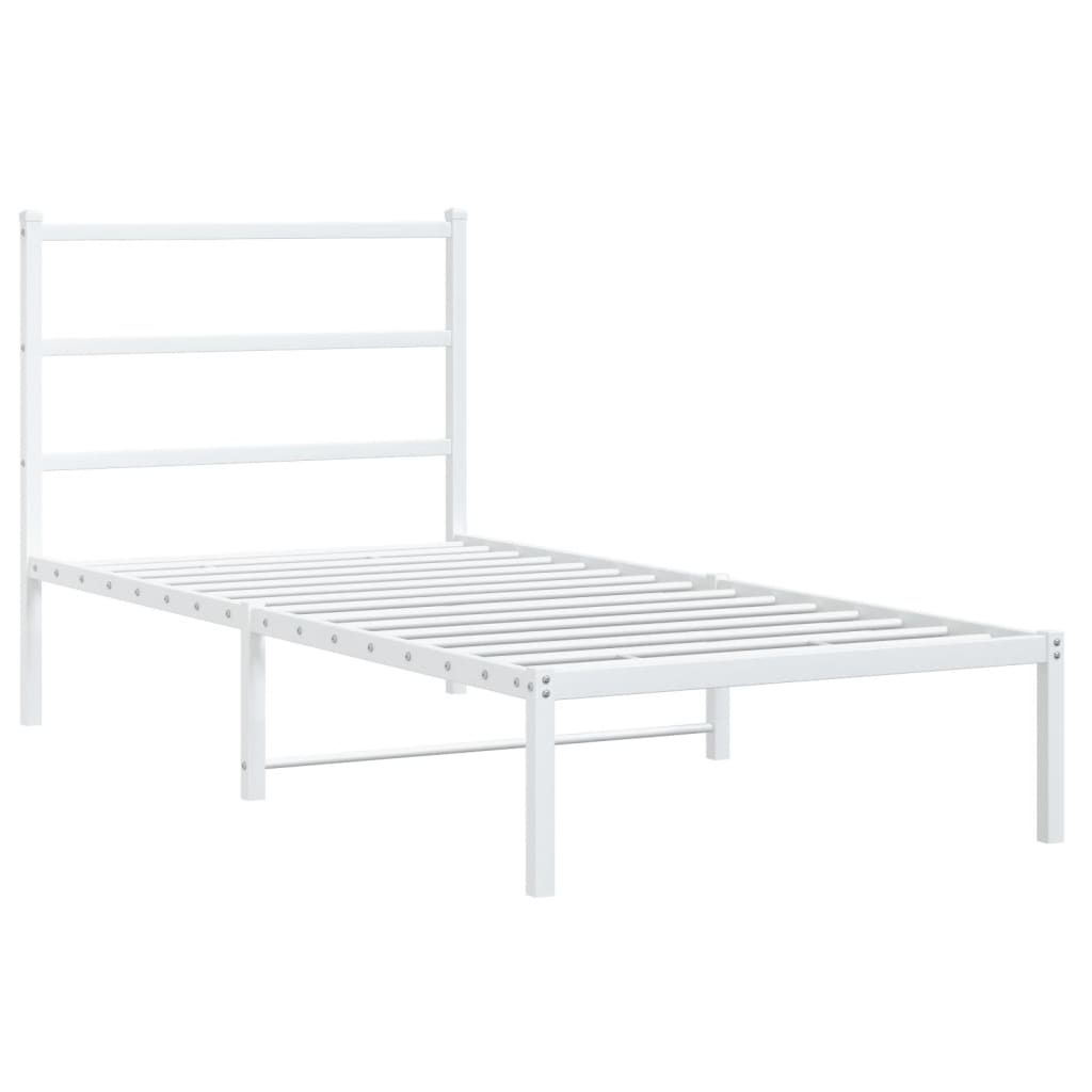 vidaXL Bedframe met hoofdbord metaal wit 90x190 cm, foto 4