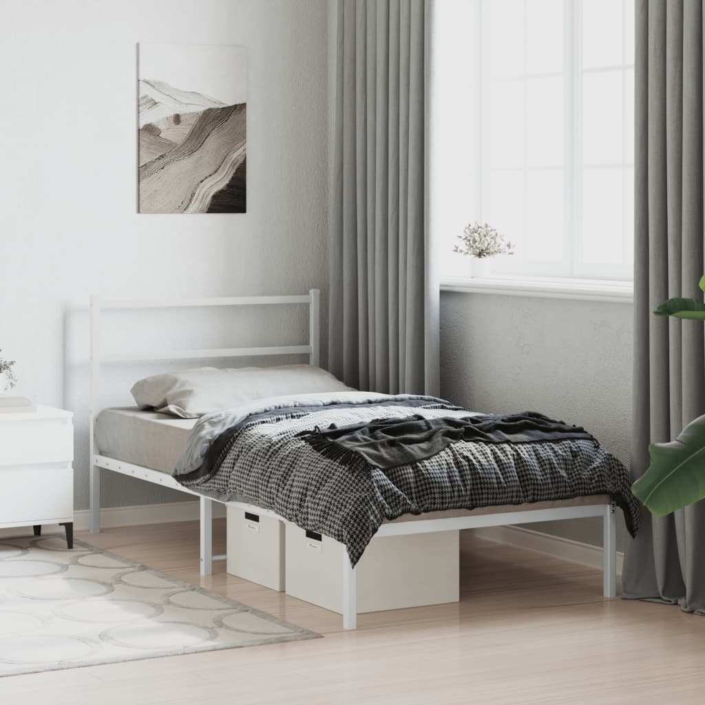 vidaXL Bedframe met hoofdbord metaal wit 100x190 cm, foto 2
