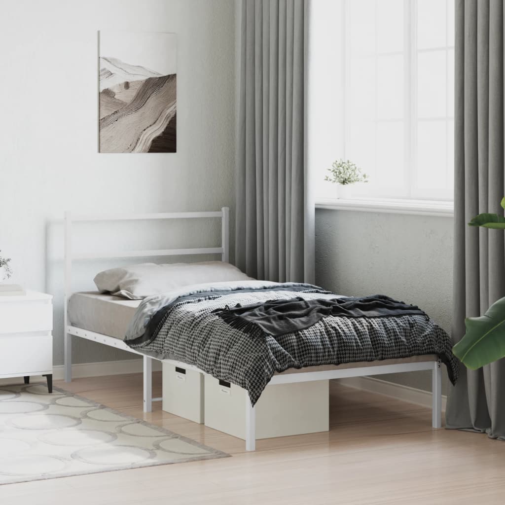 vidaXL Bedframe met hoofdbord metaal wit 100x200 cm, foto 2