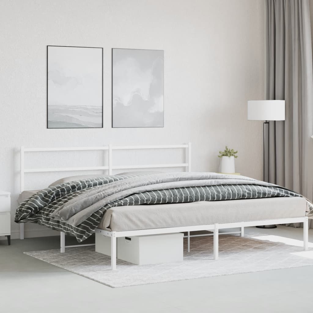 vidaXL Bedframe met hoofdbord metaal wit 193x203 cm, foto 2