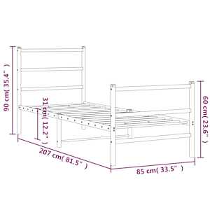 Kovový rám postele s hlavovým a nožním čelem bílý 80 x 200 cm - obrázek 10