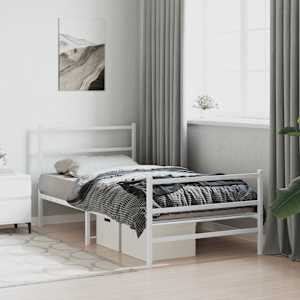 Kovinski posteljni okvir z vzglavjem in vznožjem bel 100x190 cm