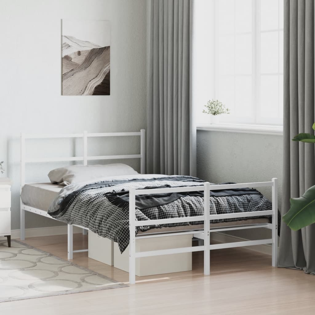 Sengeramme Med Sengegavl Metal - Hvid / med hovedgærde og fodgærde / 120 x 190 cm