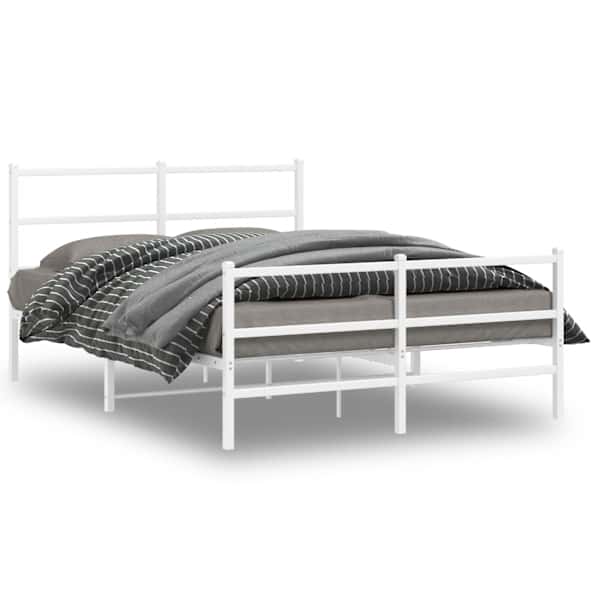 vidaXL metallist voodiraam peatsi ja jalutsiga&nbsp;, valge, 135 x 190 cm