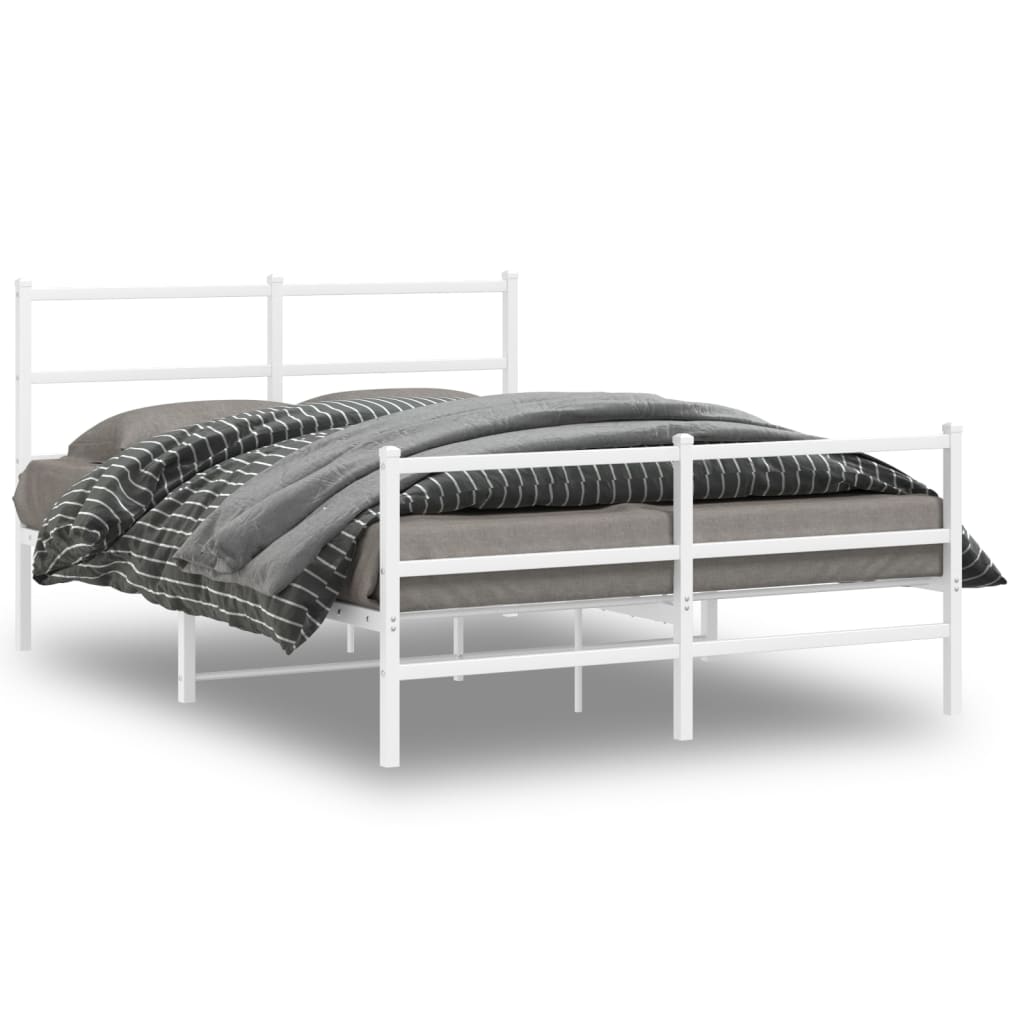 vidaXL Cadru pat metalic cu tăblie de cap/picioare , alb, 135x190 cm