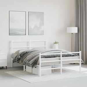 Kovinski posteljni okvir z vzglavjem in vznožjem bel 135x190 cm