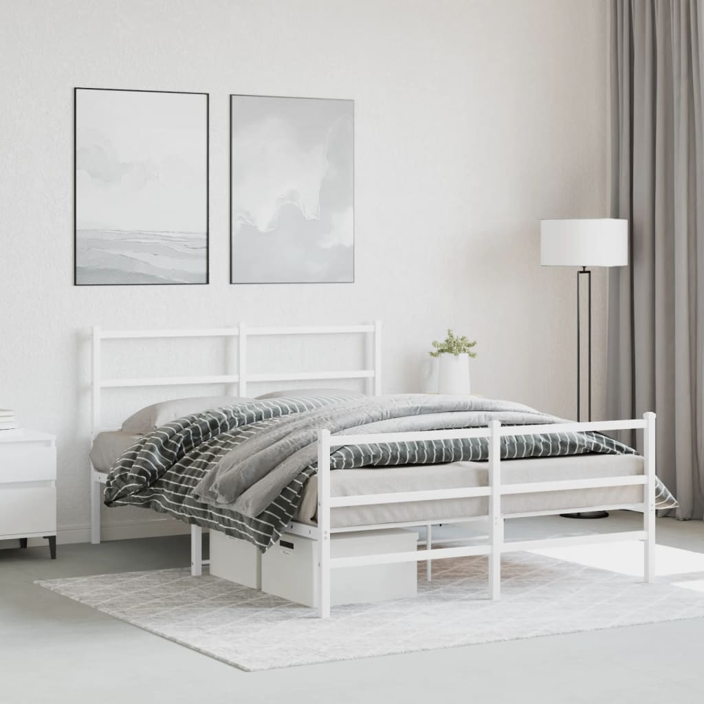 Sengeramme Med Sengegavl Metal - Hvid / med hovedgærde og fodgærde / 140 x 190 cm